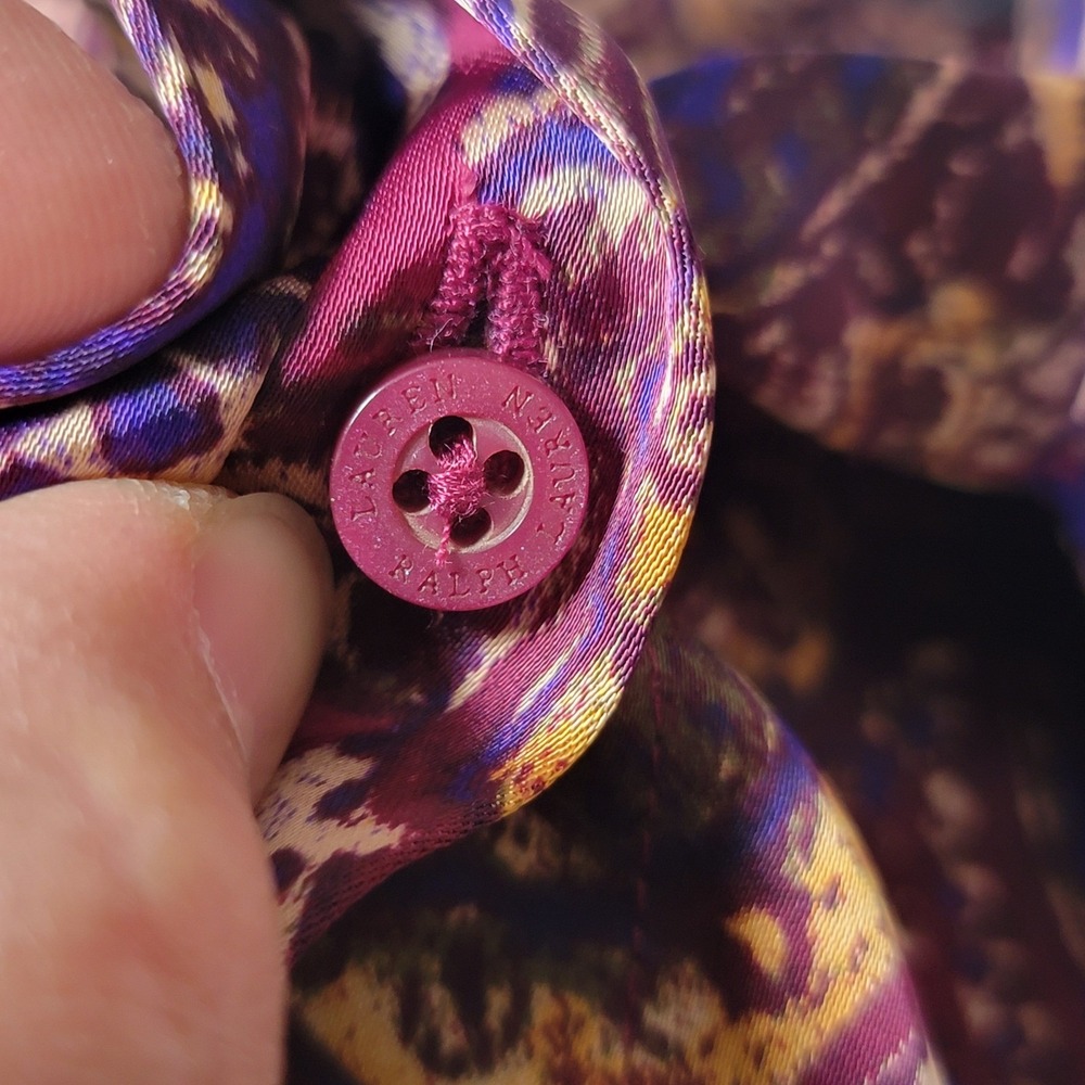 Lauren Ralph Lauren Black Label Paisley Satin Charmeuse‎ Tie-Neck Blouse Small - Picture 12 of 12